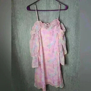 NWT Andre by Unit pastel tye-dyed off the shoulder lined dress in size Large.
